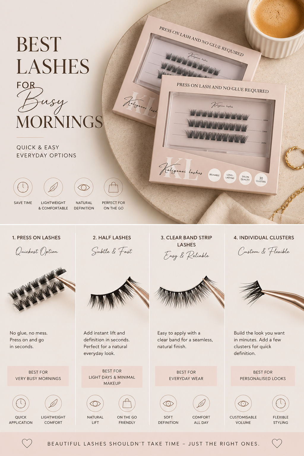 Kaliyanei press-on lashes featured in a guide to the best lashes for busy mornings, offering quick and easy everyday lash options.