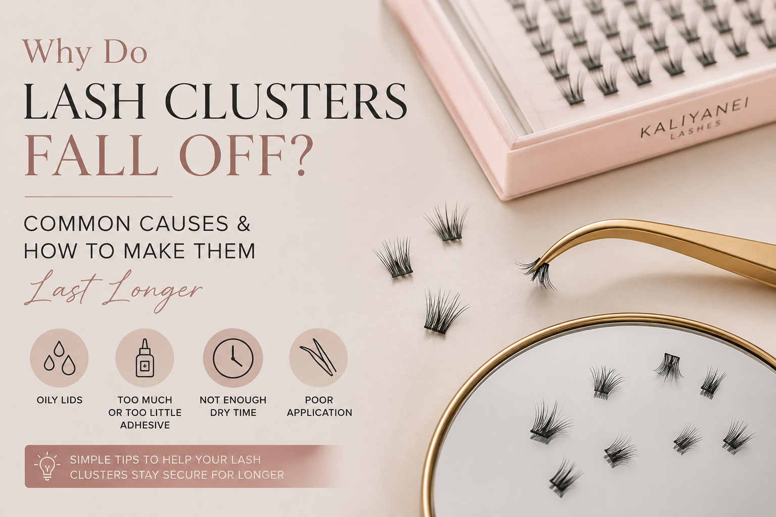 Lash clusters with tweezers and common reasons lash clusters fall off, including application mistakes and tips to make them last longer.