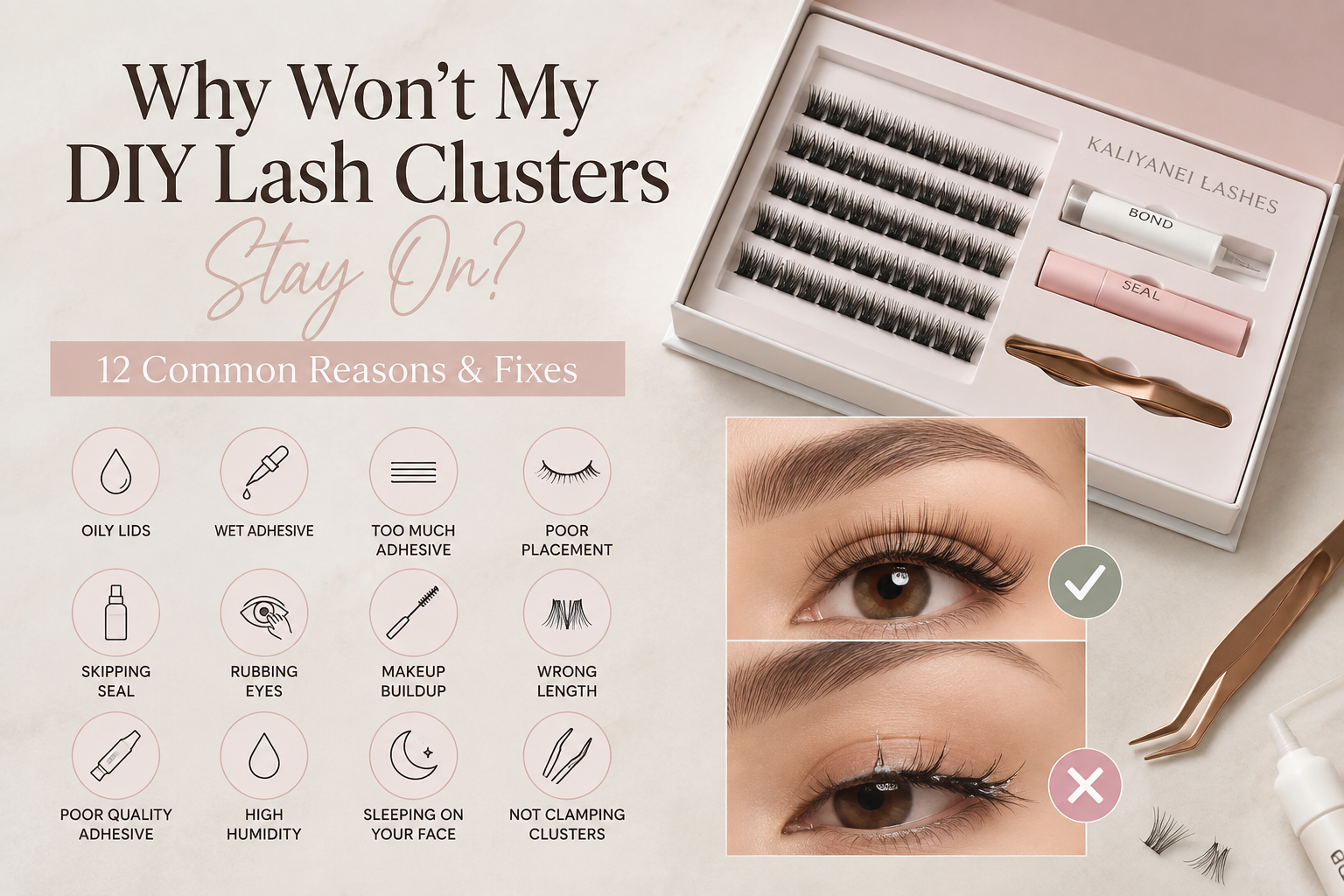 DIY lash clusters lifting at the corners with application tips by Kaliyanei Lashes