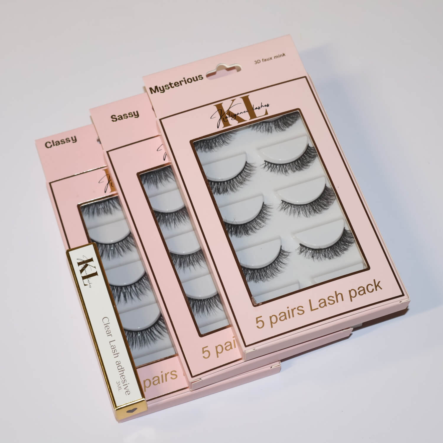 Kaliyanei Lashes Triple Lash Pack Collection featuring three 5-pair strip lash packs with clear adhesive
